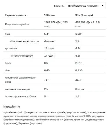 Whey Delicious - 700 г білий шоколад з апельсином