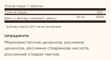 Zinc 50 мг - 100 таблеток