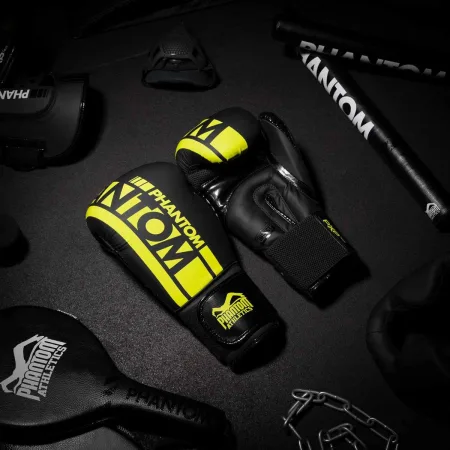 Боксерські рукавиці Phantom APEX Elastic Neon Black/Yellow 14 унцій (бинти 4 м. в подарунок)