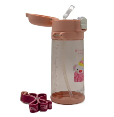 Пляшка для води CASNO - 690 мл KXN-1219 рожева свинка з соломинкою