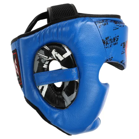 Шолом боксерський з повним захистом шкіряний TWINS розмір синій L