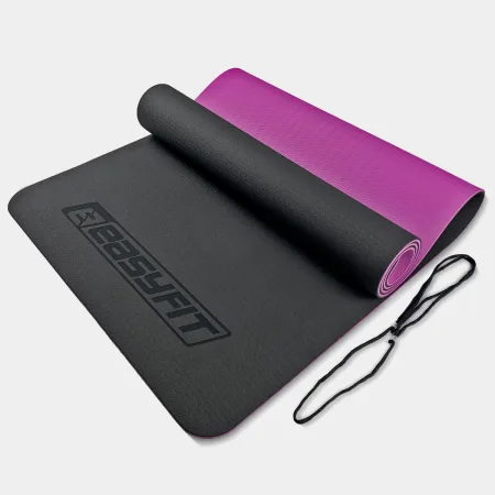 Килимок для йоги та фітнесу EasyFit TPE+TC 6 мм двошаровий чорний фіолетовий