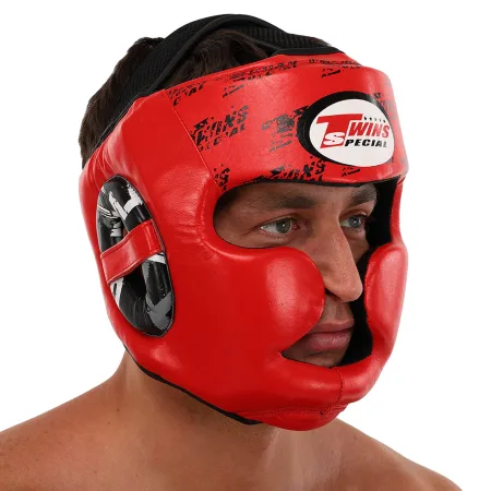 Шолом боксерський з повним захистом шкіряний TWINS розмір Червоний S