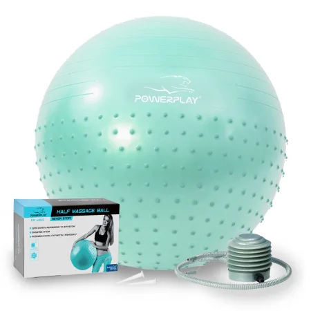 М'яч для фітнесу фітбол напівмасажний PowerPlay 4003 Ø65 cm Gymball Зелений + помпа