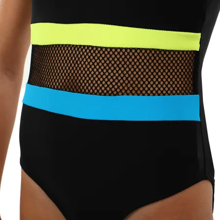 One-piece children's swimming suit 8-12 years black-pink-yellow 8