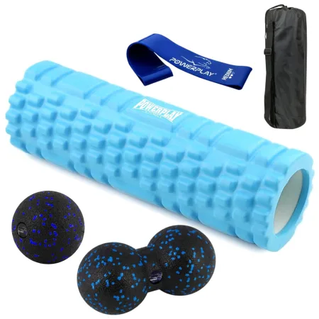 Набір для масажу та йоги PowerPlay PP_4097 (ролик 30*10 + 2-ва мячі) Blue + резинка 7,5 кг.