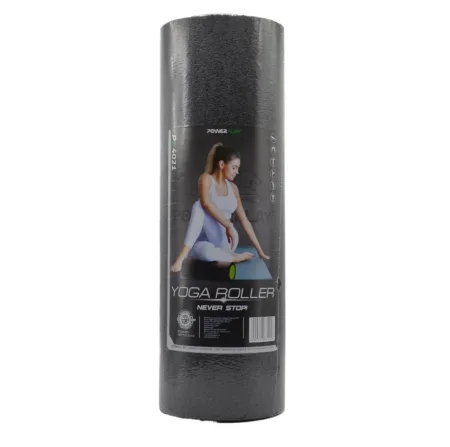 Масажний ролик роллер гладкий PowerPlay 4021 Fitness Roller Чорно зелений 45x15 см.