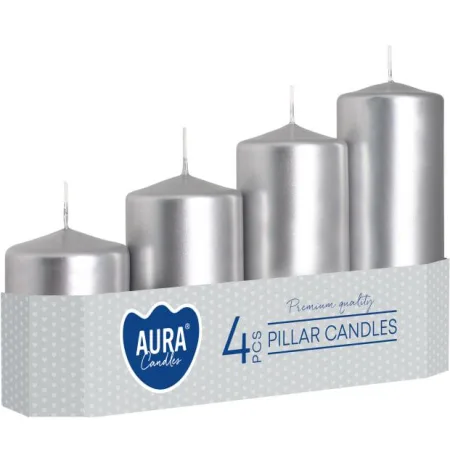 Набір свічок 4 шт. циліндр срібний металік sw50/4