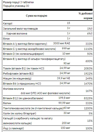 Whole Food Formula Multi Vitamin Mineral - 90 таблеток