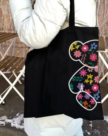 Екошопер BookOpt ВК4058 ведмедик (квіткові мрії) чорний