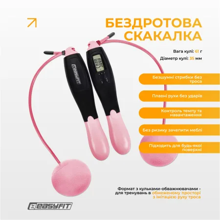 Скакалка для схуднення EasyFit TwinRope 2,8 м чорний-рожевий