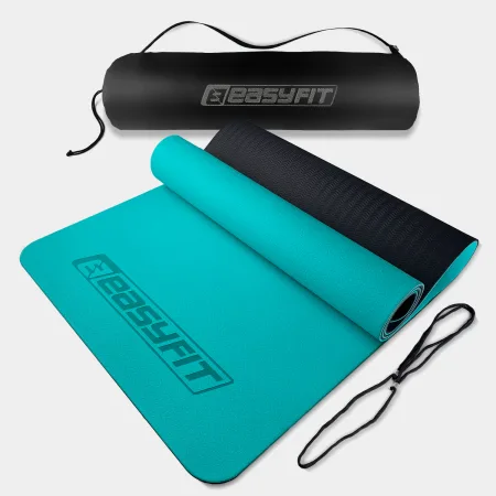 Килимок для йоги та фітнесу EasyFit TPE+TC 6 мм двошаровий + чохол м'ятний-чорний