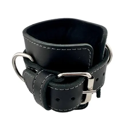 Манжет (ремінь) для силової тяги на гомілку та зап'ястя шкіряний 1 шт чорний