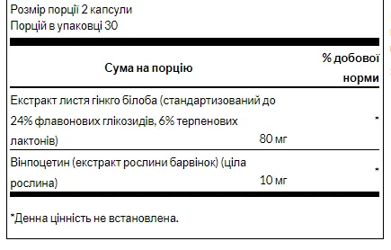 Ginkgo with Vinpocetine - 60 капсул