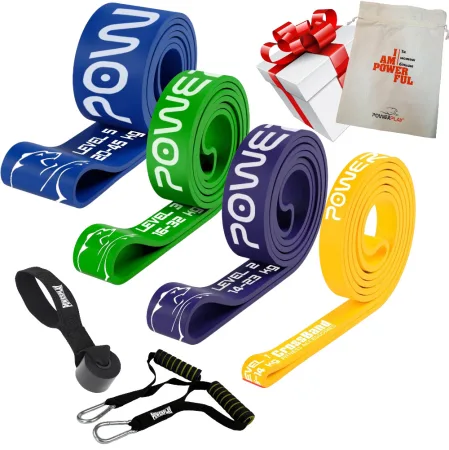 Еспандер-петля (гумові петлі) PowerPlay PP_0025 набір 4шт. опір 5-45кг. (сумарно 114кг.) + ручки та якір