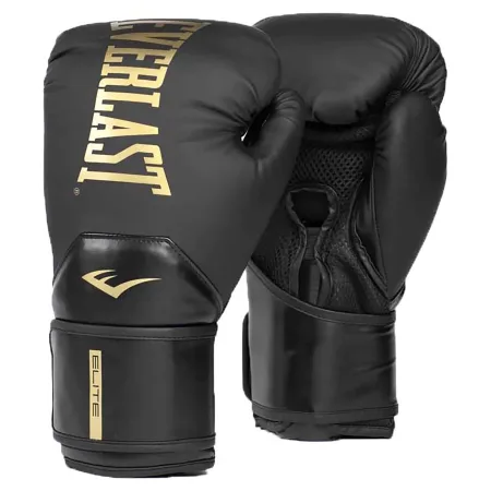 Боксерські рукавички Everlast ELITE 2 BOXING GLOVES чорно-золоті 16 унцій (оригінал) P00003273