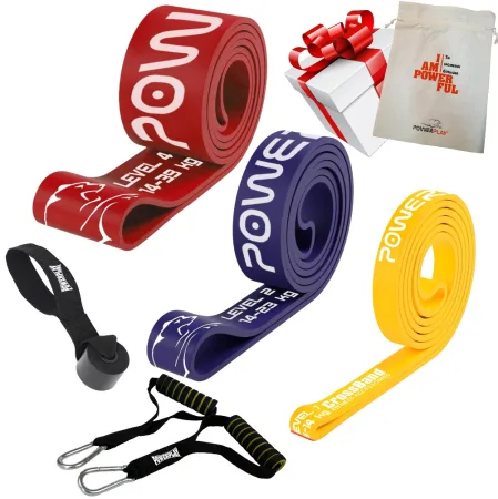 Эспандер-петля (резиновые петли) PowerPlay PP_0022 набор 3шт. сопротивление 5-39 кг. (суммарно 76 кг.) + ручки и якорь