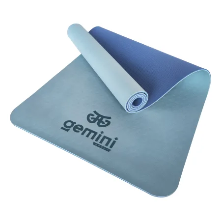 Килимок для фітнесу та йоги Sport TPE+TC 6 мм - блакитний-темно-синій