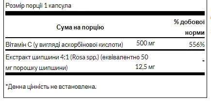 Vitamin C with Rose Hips 500 мг - 100 капсул (До 12.26)