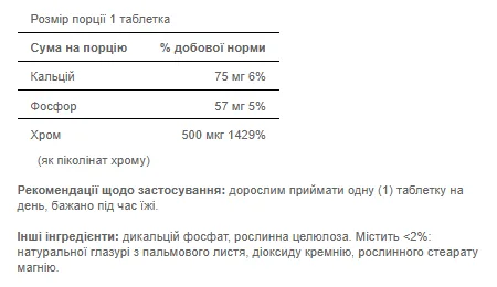 Chromium Picolinate 500 мкг Yeast Free - 100 таблеток