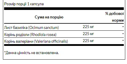 Rhodiola Holy Basil Valerian stress Complex - 180 капсул
