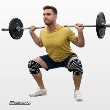 Бинт для присідань EasyFit фіксатор колінного суглоба (чорно-білий)