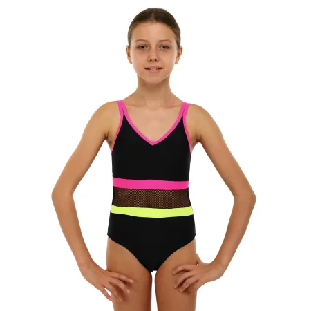 One-piece children's swimming suit 8-12 years black-pink-yellow 8