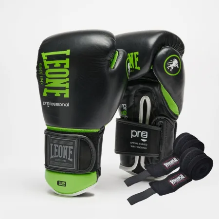 Боксерські рукавиці Leone GN115 PROFESSIONAL 2 Black 16 унцій (бинти 4 м. в комплекті)
