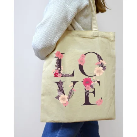 Екошопер Bookopt ВК4072 LOVE (квіти), бежевий