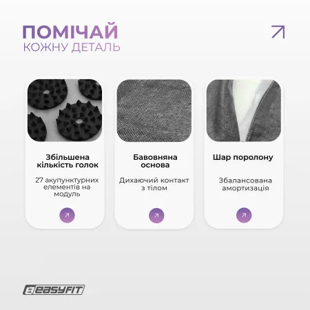 Масажний килимок EasyFit з подушкою (аплікатор Кузнєцова) + чохол Сірий з чорним