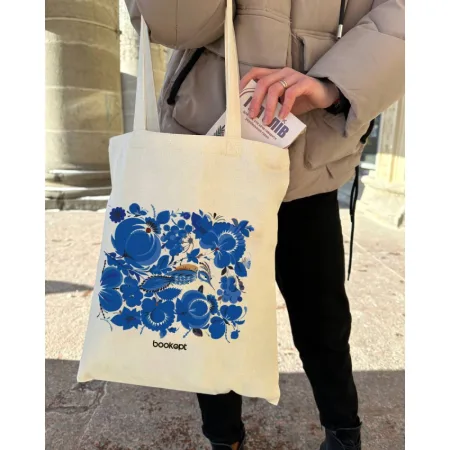 Екошопер BookOpt BK4001 петриківський розпис сині квіти бежевий