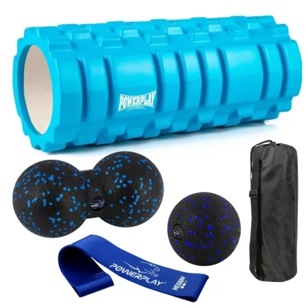Набір для масажу та йоги PowerPlay PP_4096 (ролик 33*14 + 2-ва мячі) Blue + резинка 7,5 кг.
