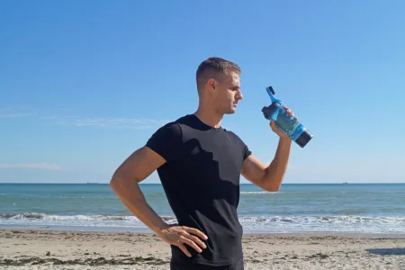 Шейкер спортивний з контейнером Casno 600 мл KXN-1199 з вінчиком синій