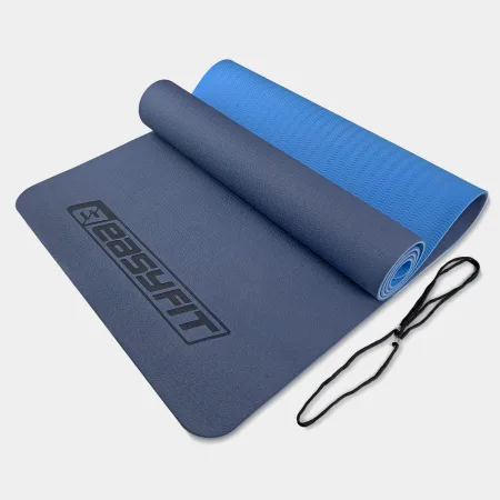 Килимок для йоги та фітнесу EasyFit TPE+TC 6 мм двошаровий синій блакитний