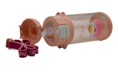 Пляшка для води CASNO - 690 мл KXN-1219 рожева свинка з соломинкою