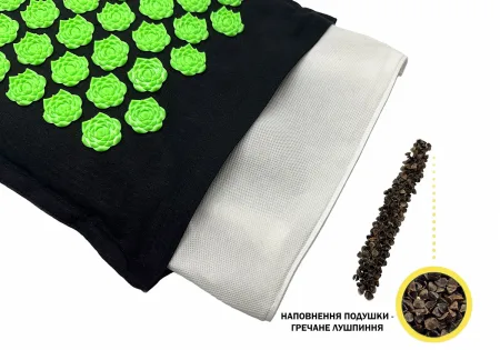 Масажний килимок EasyFit AcuRelax з голками (аплікатор Кузнєцова) чорно-зелений