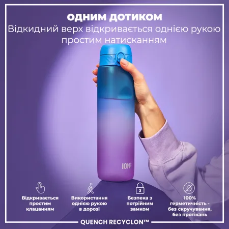 Пляшка для води ION8 1000 мл. BPA Free, Times To Drink, (ЕКО пляшка) BPA Free, Blue & Pink