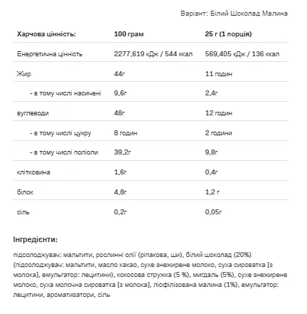 Nutlove White Chocolate Raspberry - 500 г мигдаль кокос