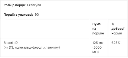 Vitamin D3 125 мкг (5000 IU) - 90 капсул