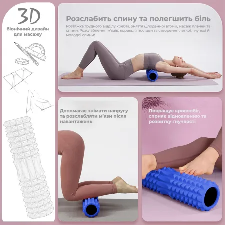 Масажний ролик (роллер) PowerPlay 4405 EVA Massage Roller синій 33x12 см