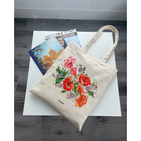 Екошопер BookOpt BK4002 петриківський розпис червоні квіти бежевий