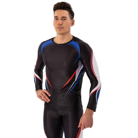 Компрессионный костюм мужской рашгард лонгслив и штаны Domino чёрный-белый-красный-синий TC210-KC210-6 - XXL