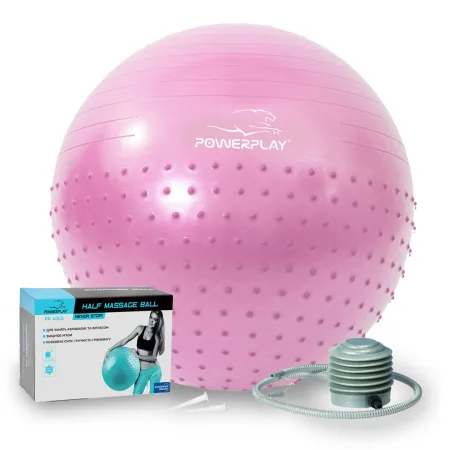 М'яч для фітнесу фітбол напівмасажний PowerPlay 4003 Ø65 cm Gymball Ліловий + помпа
