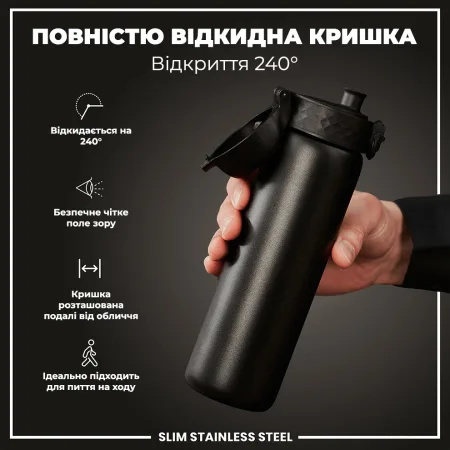 Пляшка для води металева ION8 600 мл. Stainless Steel , Black