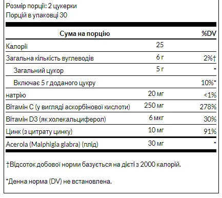 Immune Boost with Acerola,Zinc,Vitamins C and D - 60 жуйок вишня