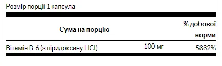 B6 Pyridoxine 100 мг - 100 капсул