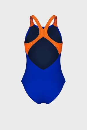 Arena PAINTING SWIMSUIT V BACK children's one-piece swimsuit blue with color print 140 cm