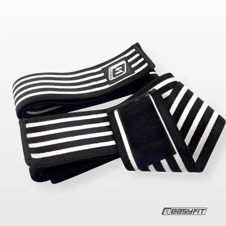 Бинт для присідань EasyFit фіксатор колінного суглоба (чорно-білий)