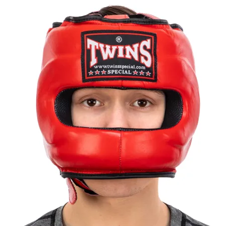 Шолом боксерський з бампером шкіряний TWINS STEEL FRAME Червоний L