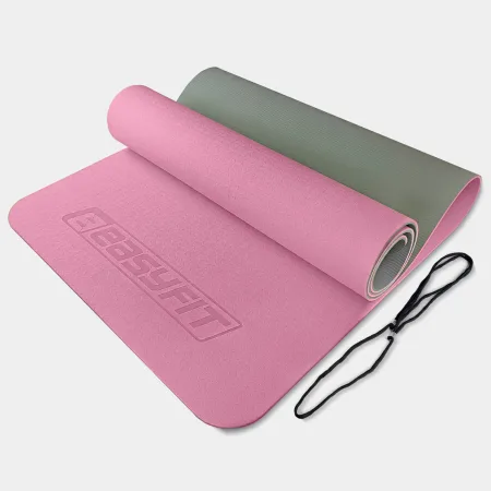 Килимок для йоги та фітнесу EasyFit TPE+TC 6 мм двошаровий рожево-сірий